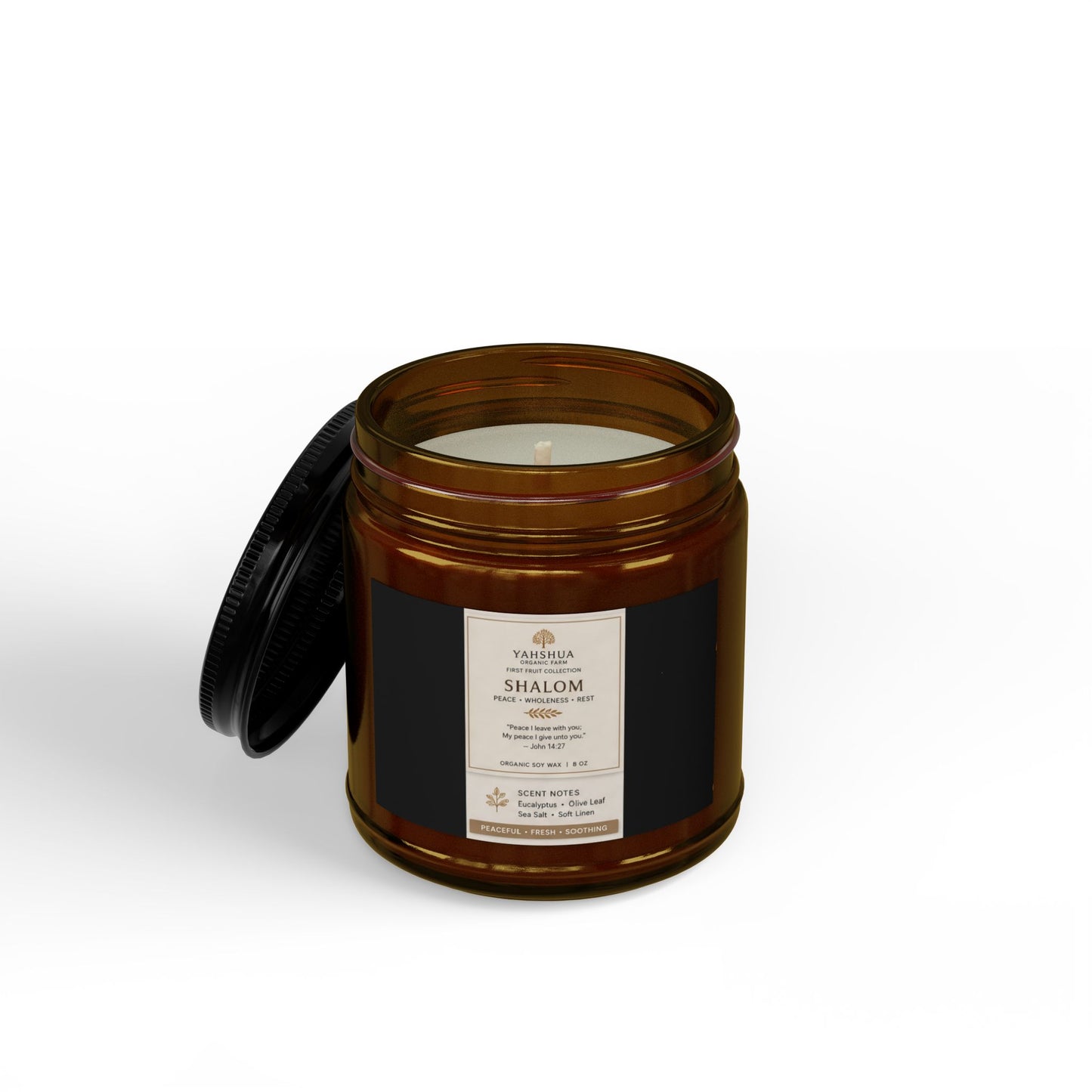 Shalom Scented Soy Candle — Amber Jar with Black Lid (4oz & 9oz)