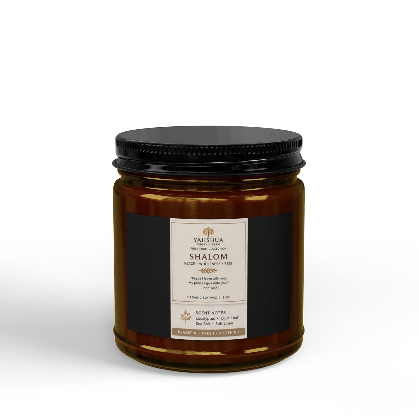 Shalom Scented Soy Candle — Amber Jar with Black Lid (4oz & 9oz)